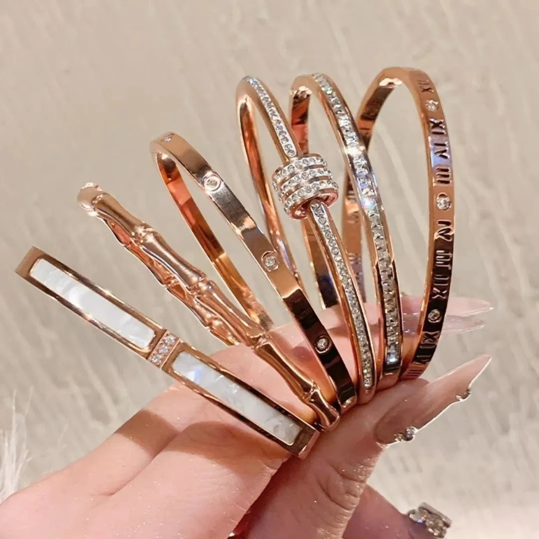 5/1pcs Sparkling Zirconia Inlaid Stainless Steel Bracelet Set for Women Stackable Bangles Fashion Non Fading Jewelry Gift