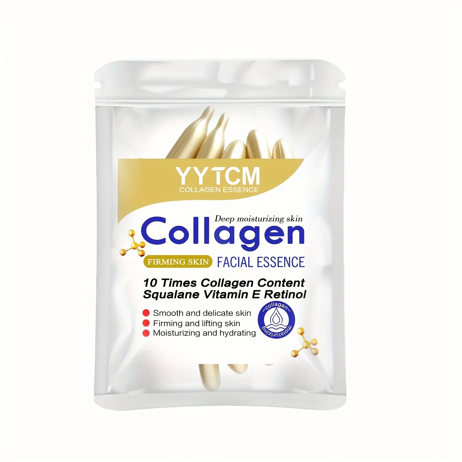 Collagen Firming Capsule Essence, Moisturizing and Hydrating for Smooth Skin, Contains Plant-Based Squalane, Retinol, and Vitamin E Deep Hydration Essence (0.4Gx30 Capsules)/Bag-1 Bag