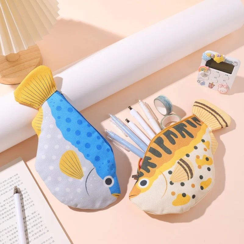 Back-To-School Supplies, Large-Capacity Pencil Case, Creative and Fun Pen Bag, Pufferfish, Deep-Sea Fish Cartoon Animal Stationery Box, Multi-Functional Storage Bag, Toiletry Bag