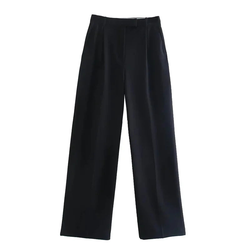 MUJER 2025 Women's Pants Beige Grey Black Wide Leg Pants Women High Waist Baggy Pants Woman Fashion Summer Office Trousers