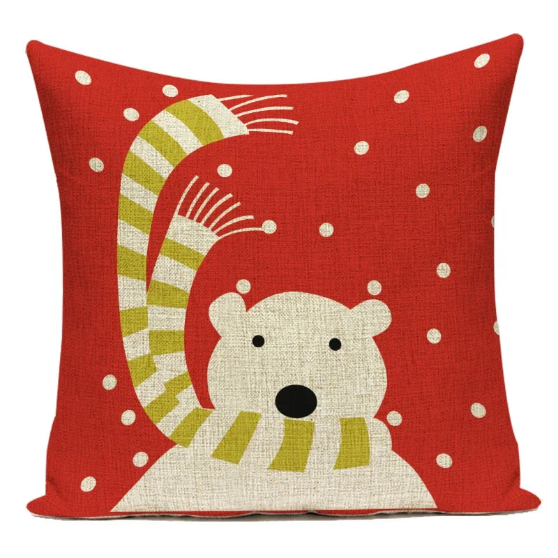Merry Christmas Cute Cartoon Decorative Pillows Case Santa Christmas Tree Deer Snowman Polyester Cushion Cover For Bed Room