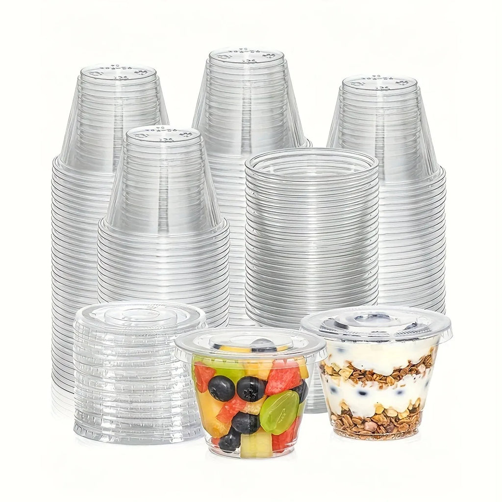 50/100pcs Clear Plastic Cups with Lids BPA Free Fruit Parfait Yogurt Dessert Container for Picnic Party Catering Storage