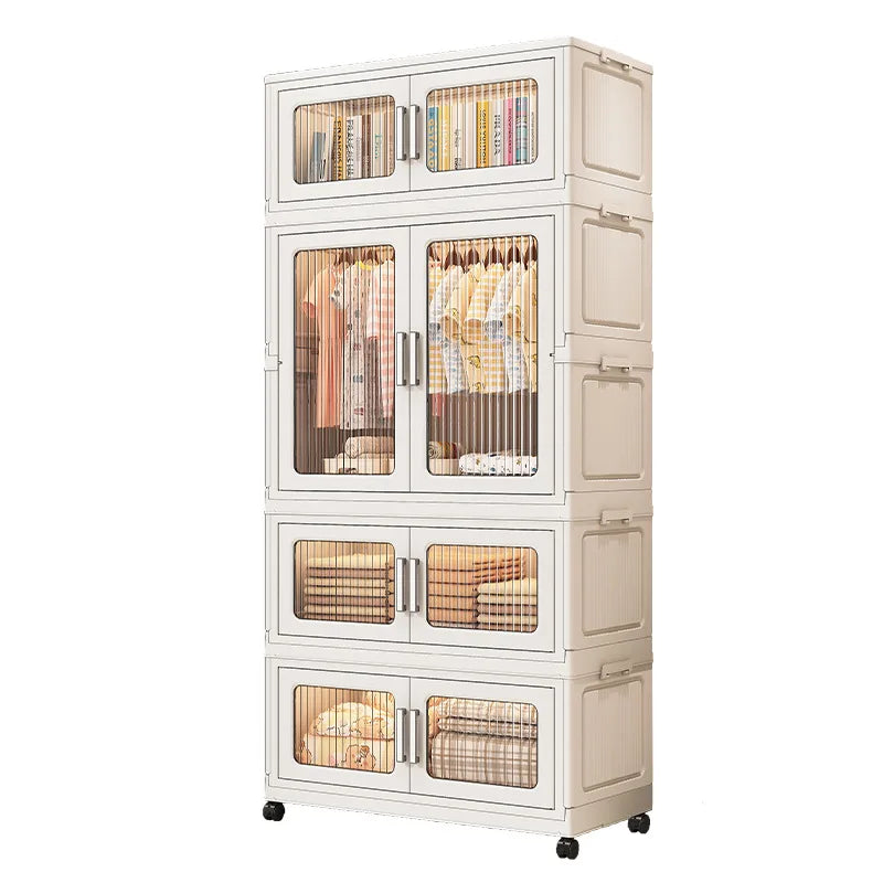 Foldable Plastic Kids Wardrobe Closet Portable Clothes Storage Cabinet Baby Nursery Organizer Space Saving Easy Assembly