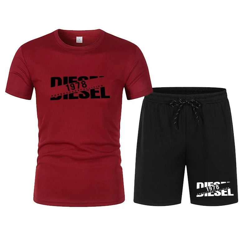 Men's two-piece sports suit round neck T-shirt and pants, basketball running sportswear 2026 summer new item