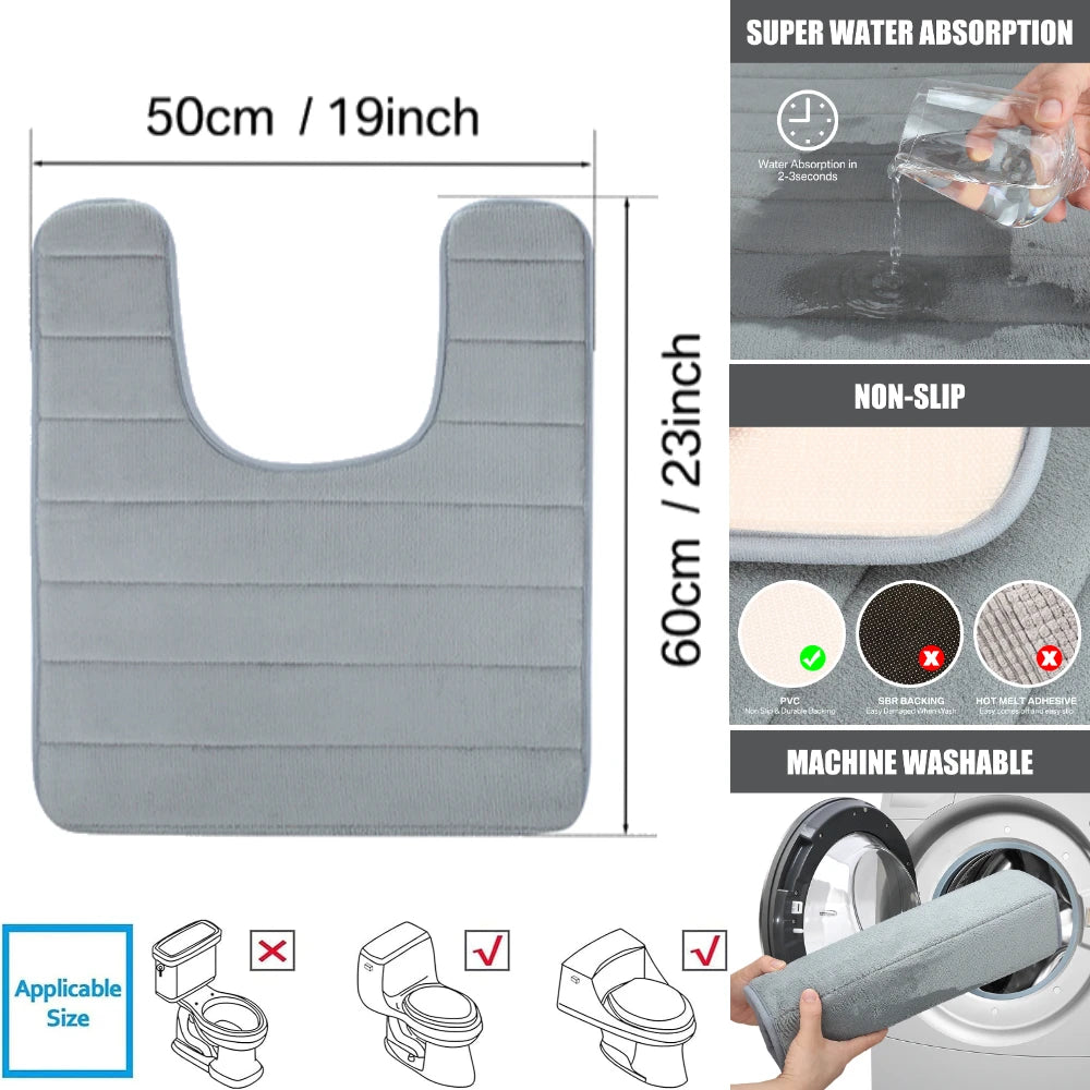 U-Shaped Toilet Mat Bathroom Mat Bathroom Carpet Bathroom Carpet Memory Foam/Chenille Bath Mat Anti-Skid Super Absorbent