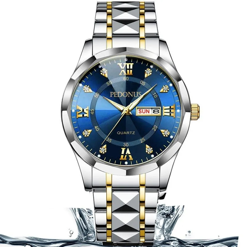 Men's Watch, Fashion Casual Luminous Double Calendar Steel Strap Quartz Watch