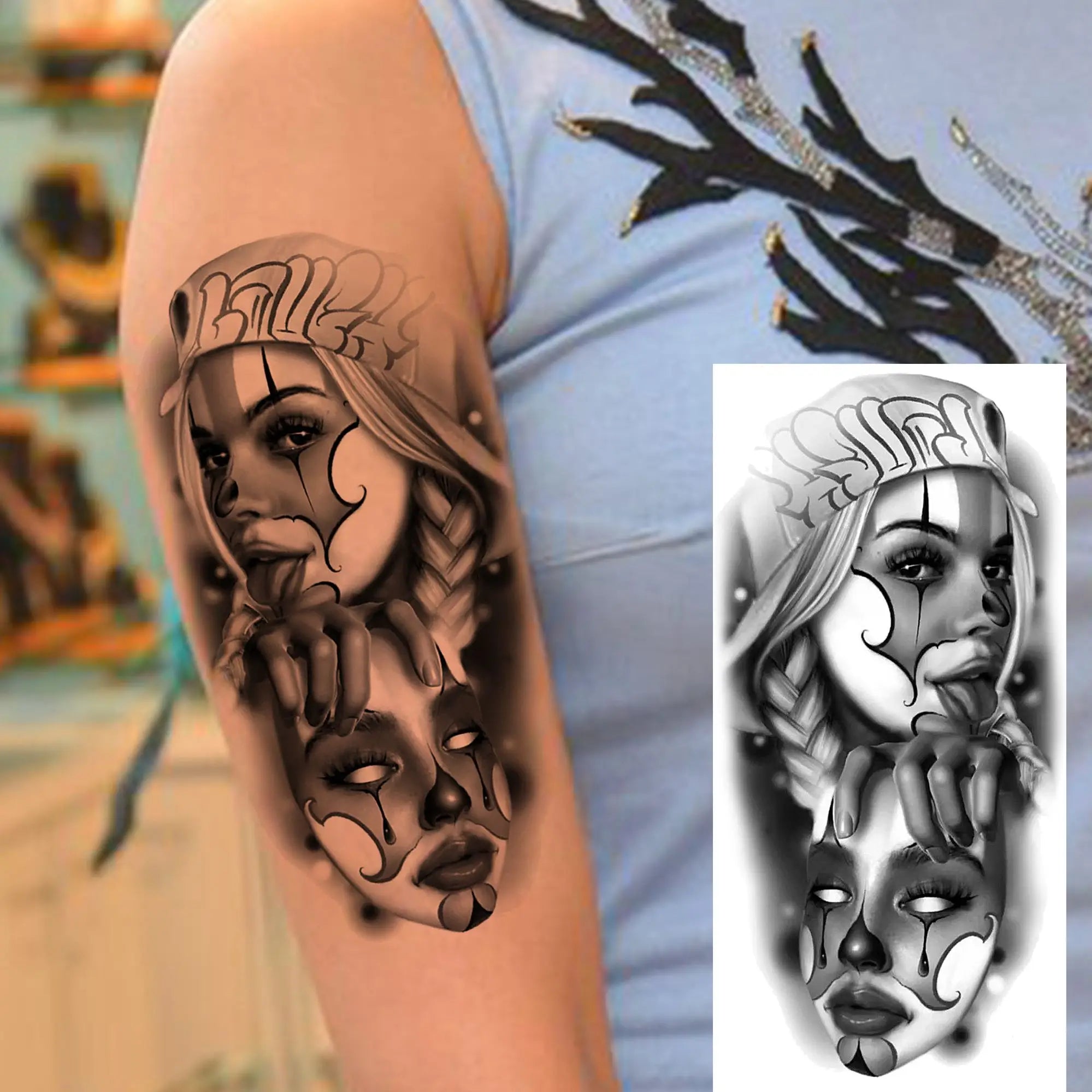 1 Sheet Joker Bad Guy Gangster Temporary Tattoos For Men Women Realistic Fake Tattoos Waterproof Long Lasting Arm Tatoo Stickers