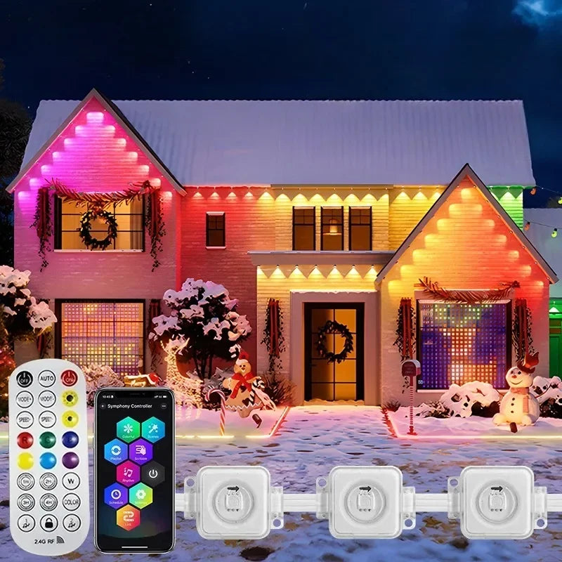 LED Lights 45M Permanent Outdoor Lights Smart RGBIC Eaves Festival Flashing Lighting Fairy String Christmas Holiday Decorations