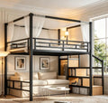 Bellemave Queen loft Bed with Storage Stairs, Wardrobe, Canopy Support Pole, Metal Queen Loft Bed Frame for Adults, Kids, Teens,