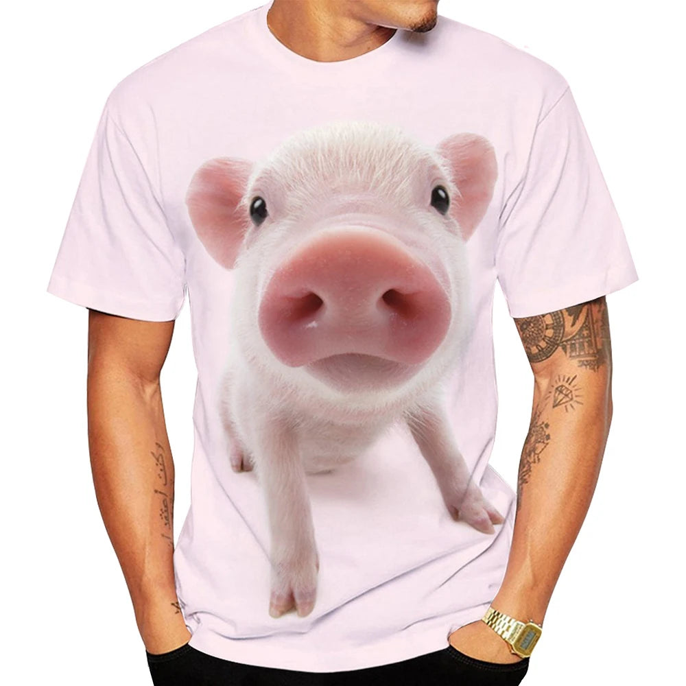 Popular 3D art design of cute pigs in summer, youthful fashion personality, cute popular T-shirt