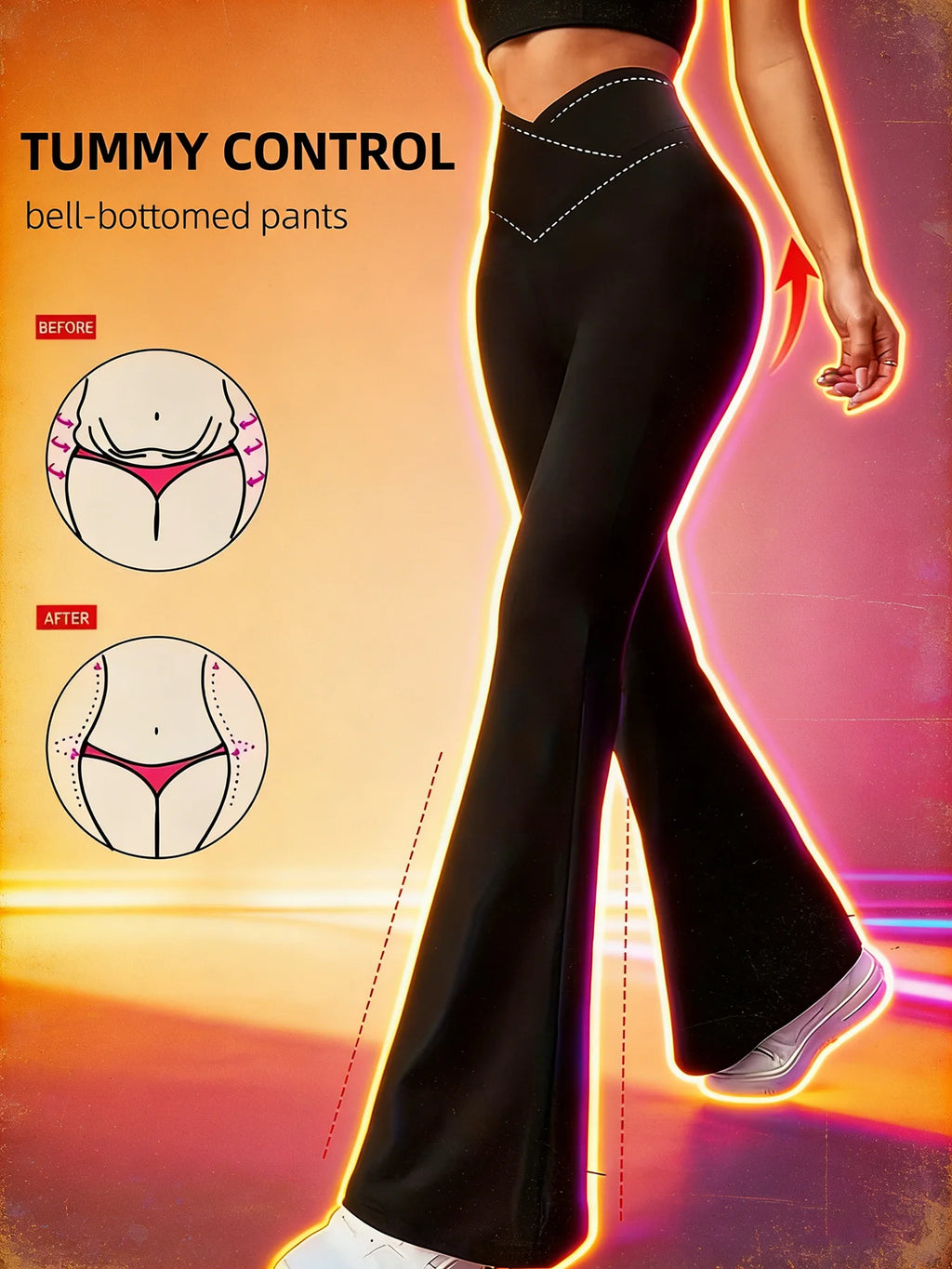 A Single Piece of Elegant High-Waisted Black Pants with Built-In Abdominal Support and Vertical Leg-Lifting Design, Made from Soft and Stretchy Fabric Suitable for All Seasons, Perfect for Casual Sports Occasions and Formal E