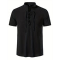 Men's Retro Shirt Short Sleeve Cotton Linen Lightweight Breathable Solid Color Fashion Tops Pirate V-neck Male Stylish Shirs