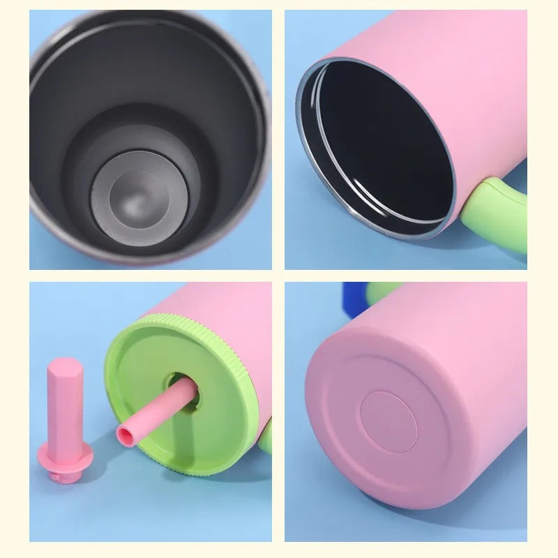 1050ml Insulated Mug with Handle and Straw Ice Cup Large Capacity Tumbler Stainless Steel Water Bottle Office Home Thermal Mug