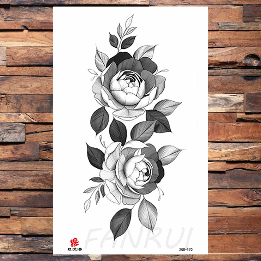 Watercolor Rose Flower Temporary Tattoo For Women Kids Girls Cherry Fake Tattoos Sticker Sexy Lotus Henna Waterproof Tatoo Waist
