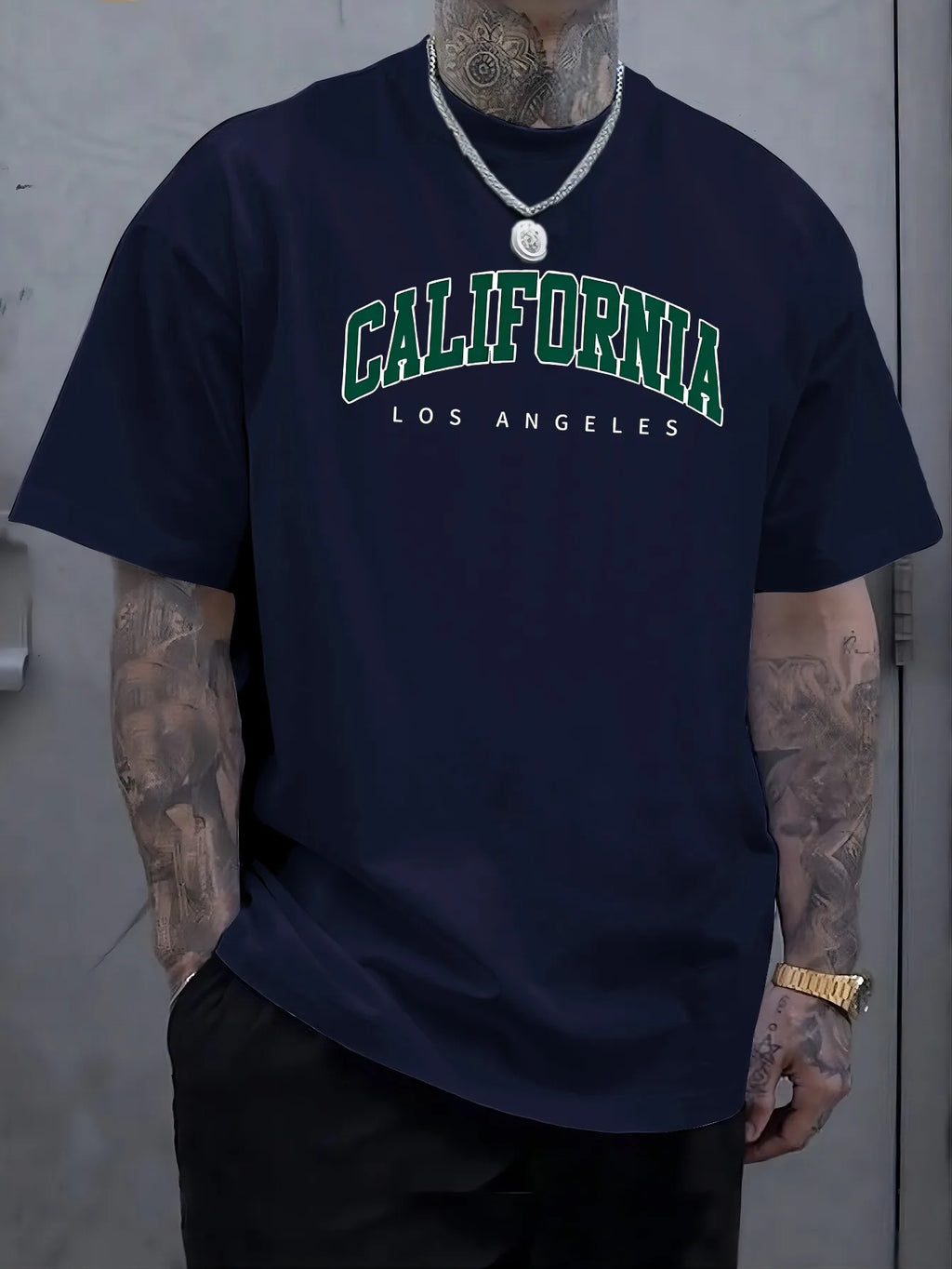 Summer Men's 100% Cotton Casual Sports Loose Large california letter Printed Comfortable Round Neck Short Sleeve T-shirt Top
