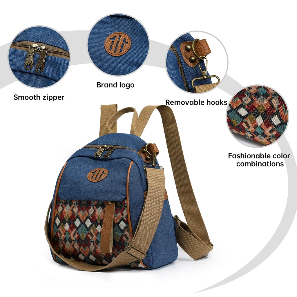 Women's Bags 2026 New Canvas Women's Crossbody Bag Single Shoulder Small Square Bag Trendy Mom Bag Ethnic Style