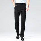 High-stretch fabric men's business trousers suitable for all seasons, featuring an elastic waistband and classic office/work for