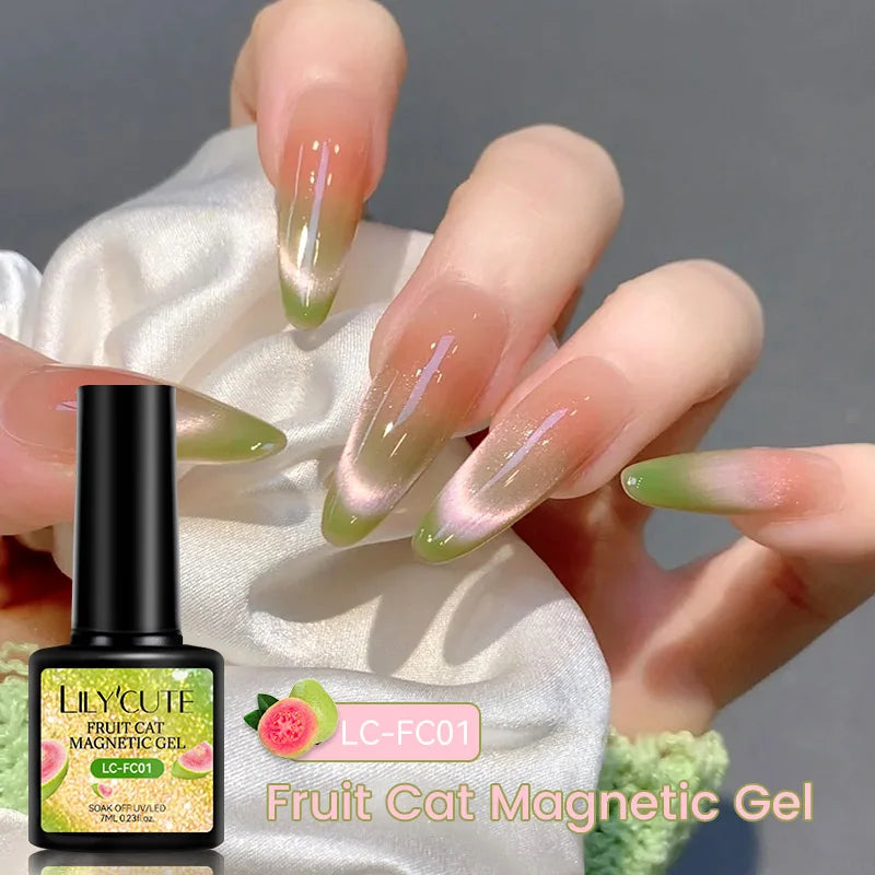 LILYCUTE 7ml Fruit Grape Purple Cat Magnetic Gel Nail Polish Vernis Semi Permanent Soak Off Colorful Gel Polish Nails Supplies