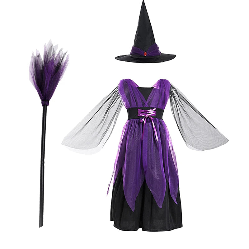 Baby Girls Halloween Witch Costume Children Cosplay Vampire Dresses Carnival Party Clothes Dress Up Clothes for Children