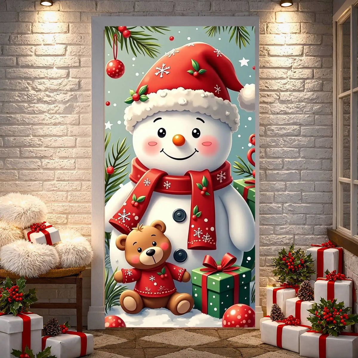 Christmas Door Cover Decorations Santa Claus Send Gift Background Banner for Indoor Outdoor Home Porch Holiday Decor Supplies