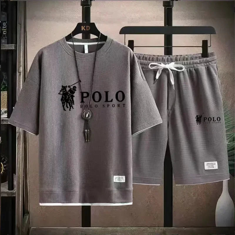 2026 Summer Men's 2-Piece Set, Breathable Short Sleeve T-shirt & Sports Shorts, Fashionable Fitness & Jogging Outfit