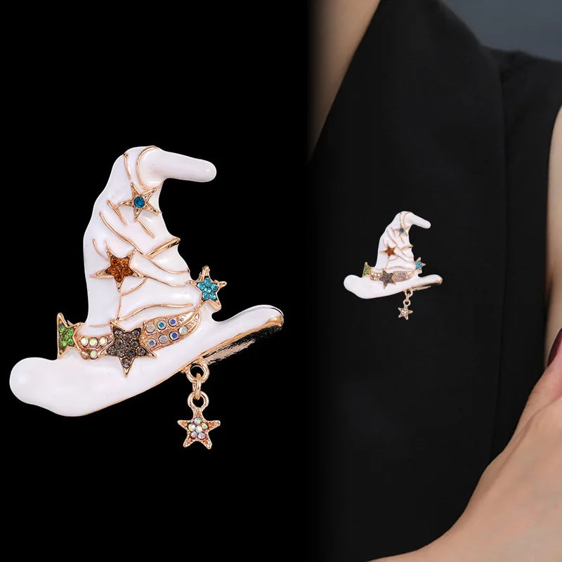 New Retro Star Witch Hat Brooch Exaggerated Dark Wind Halloween Pin Cartoon Accessories Holiday Gift
