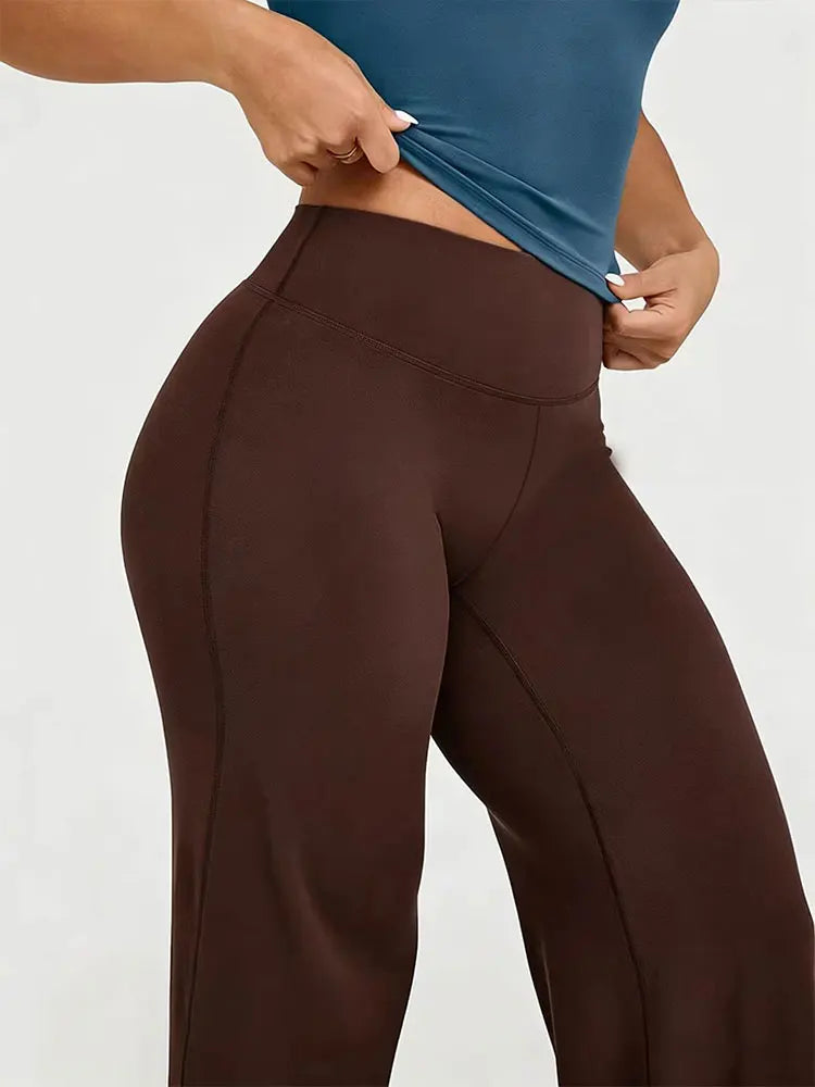 Womens High Waisted Straight Leg Yoga Pants with Tummy Control Pants Wide Leg Hem Summer Lightweight Breathable Workout Leggings