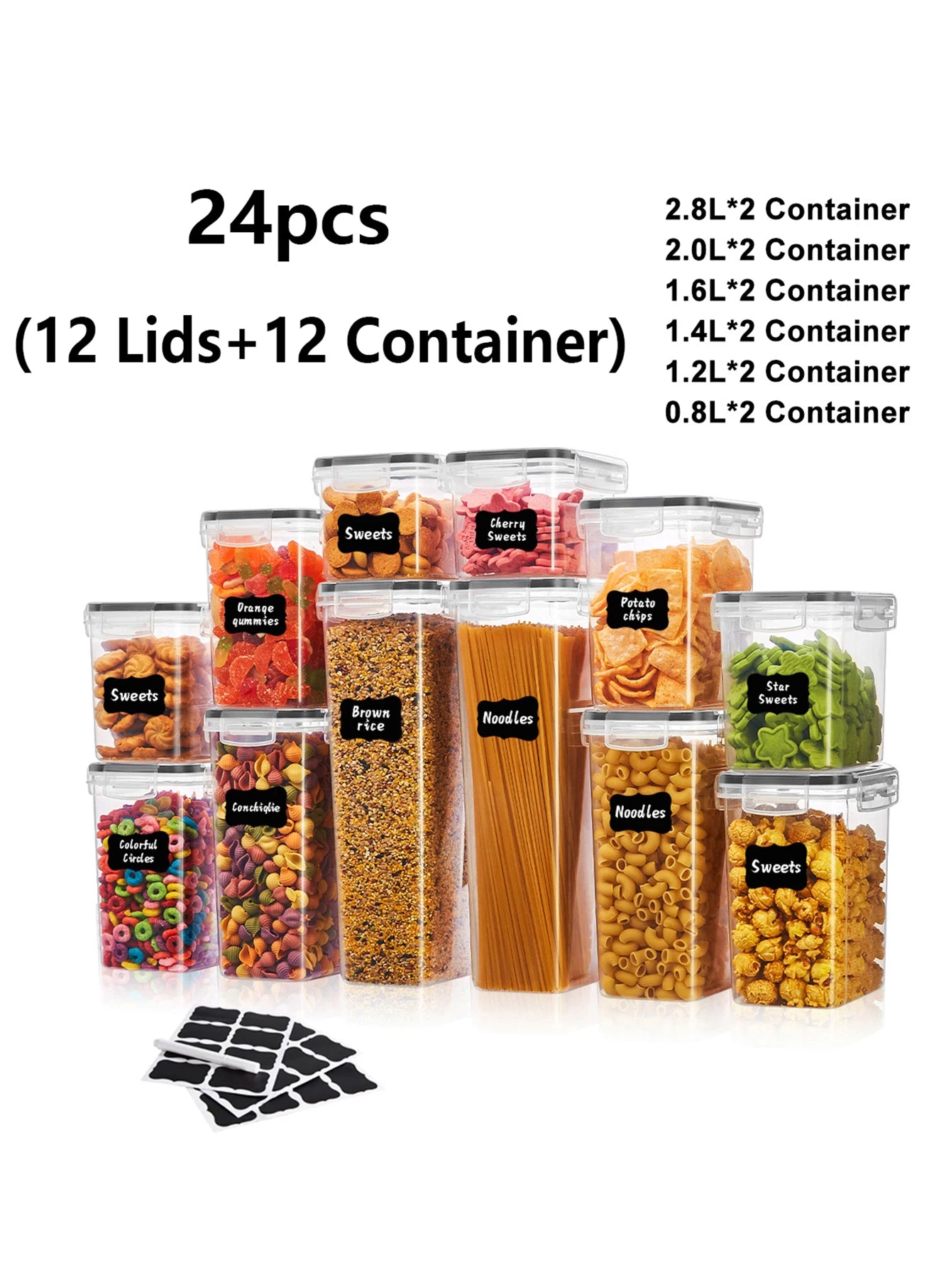 24/48pcs，Sealed food storage containers with LIDS - lunch boxes ideal for organizing and storing grains, rice, pasta, tea, nuts