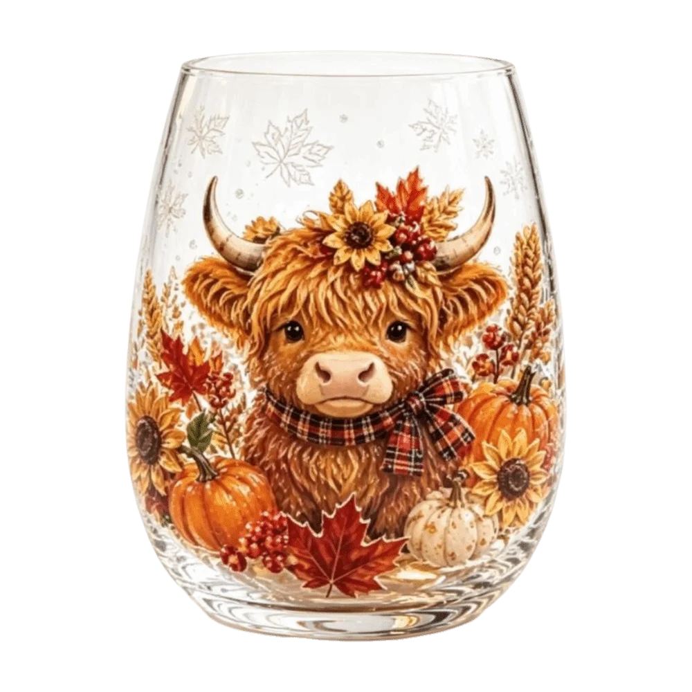 Novelty 2D Print Christmas Wine Glass Elf Snowflake Christmas Art Cup Animal Autumn Leaf Clear Stemless Glass Home Decor