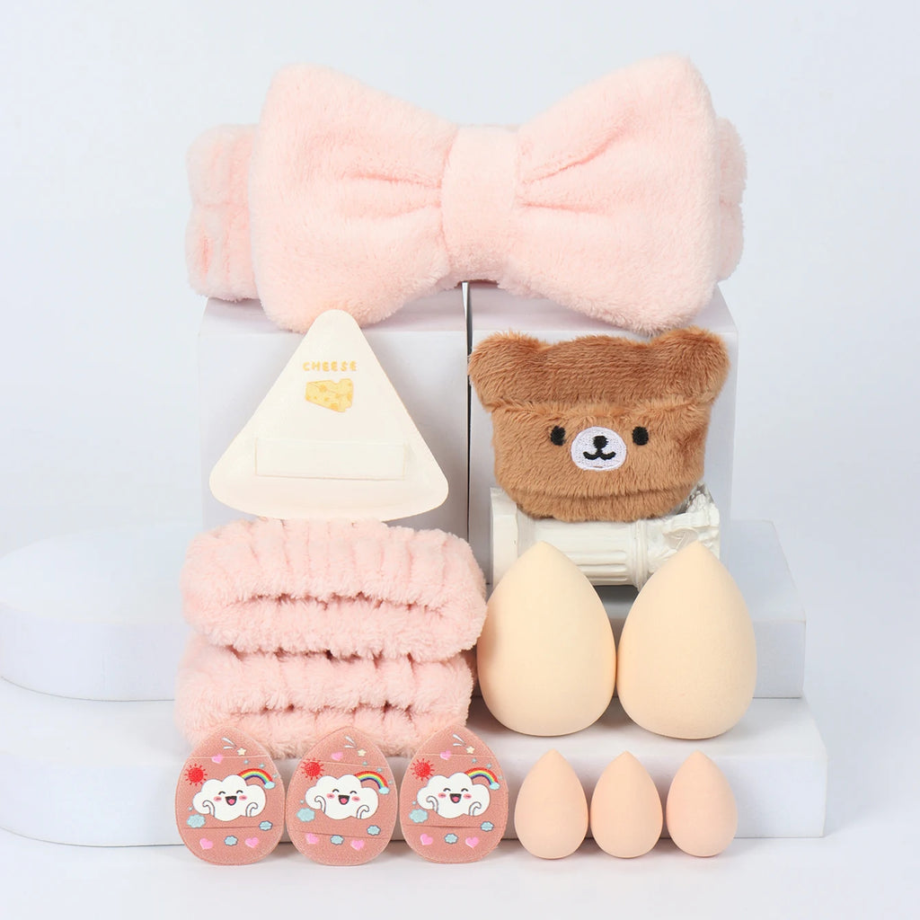 Embroidered Powder Puff Headband 13-Piece Set, Suitable for Applying and Setting Makeup, Suitable for All Skin Types