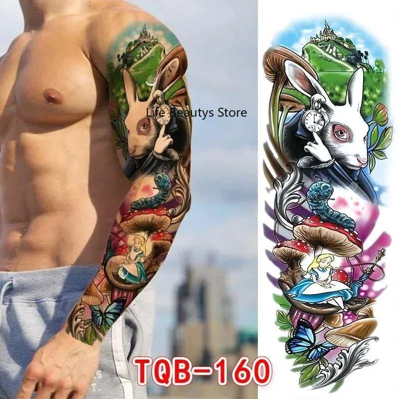 Large Full Arm Sleeve  Waterproof Temporary Tattoo Sticker Tribal Totem Skull Bird Wolf Tiger Fake Tatoo Body Art Men Women