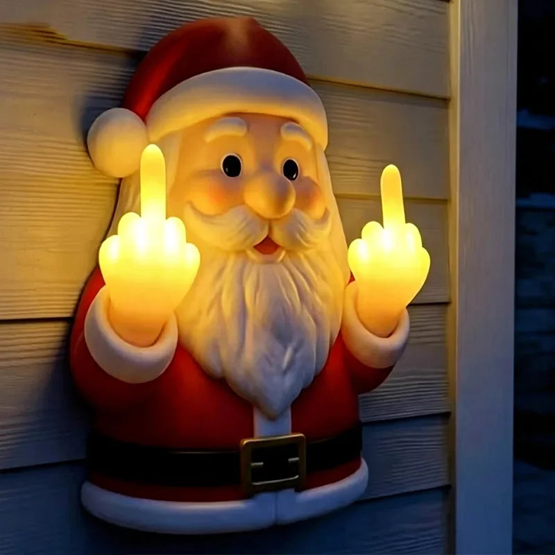 Humorous Glowing Santa Claus Middle Finger Decoration Porch Bedroom Festival Diy Decorative Pendant Party Props Christmas Gifts
