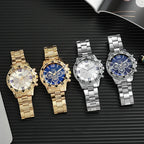 YIKAZE Men's Quartz Wristwatches Business Leisure Fashion Large Dial Alloy Steel Strip Blue Light Three Eye Men's Quartz Watch