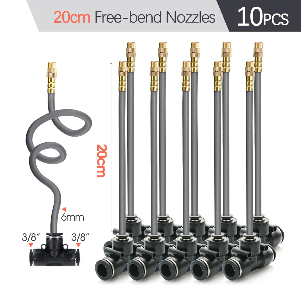 3/8" 9/12mm Misting Cooling System 360° Free-Bend Nozzle Atomizer Sprayer PE Hose 80 Mesh Filter Garden Irrigation Watering Kit