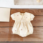 Ins Korean Version Girls' Baby Pure Cotton Cartoon Embroidery Lapel Short Sleeved Shirt Ha Yi Baby Summer Trend Jumpsuit