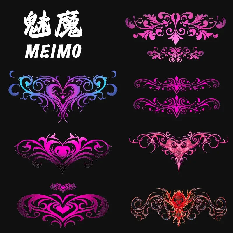 Pink Succubus Totem Tattoo Stickers for Woman Art Temporary Tattoos Set Waterproof Sexy Abdomen Lasting Fake Tattoo Cover Scars