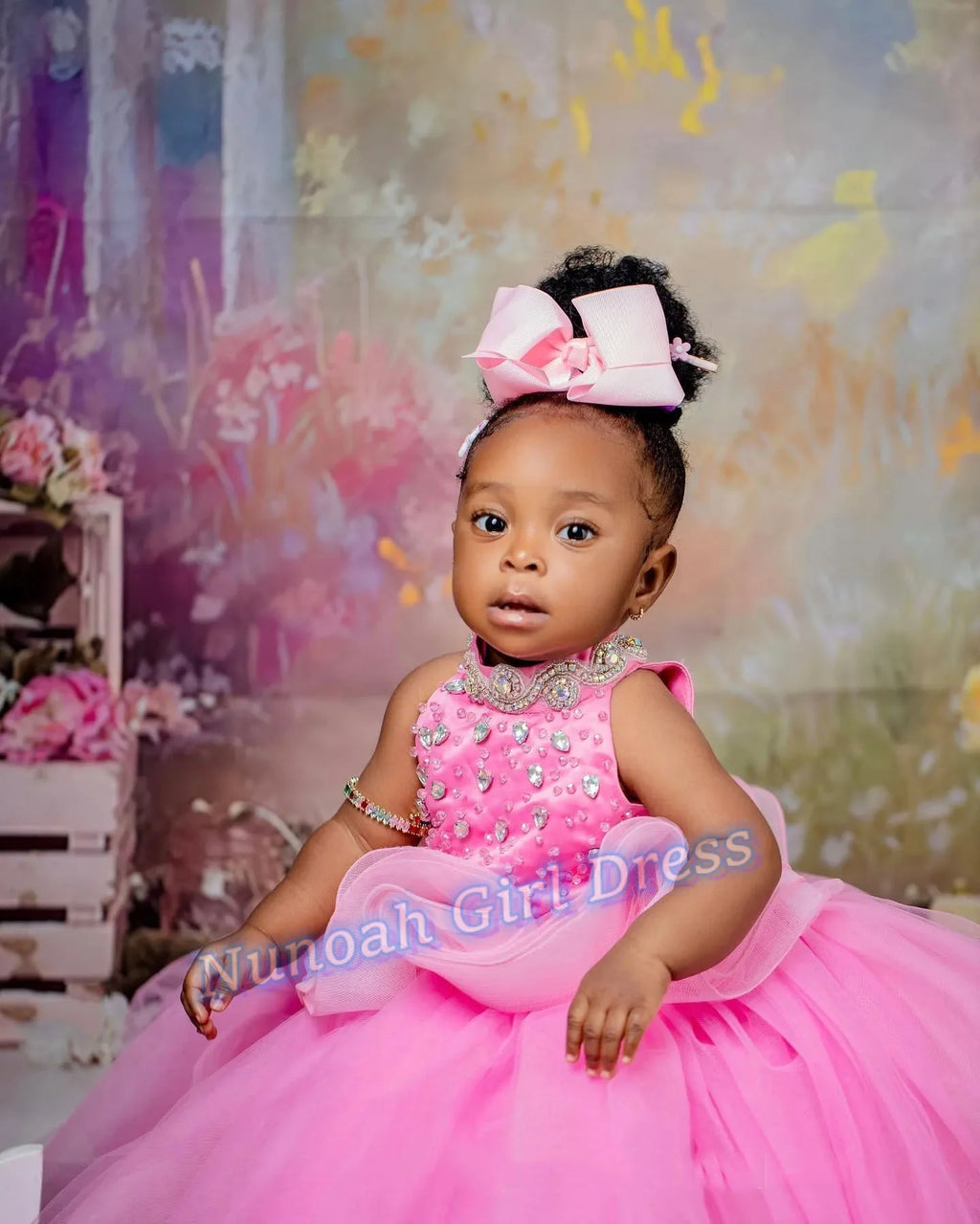 Pink Flower Girl Dresses for Wedding Crystal Sleeveless Sequins Girl Kids Birthday Party First Holy Communion Gowns Customized