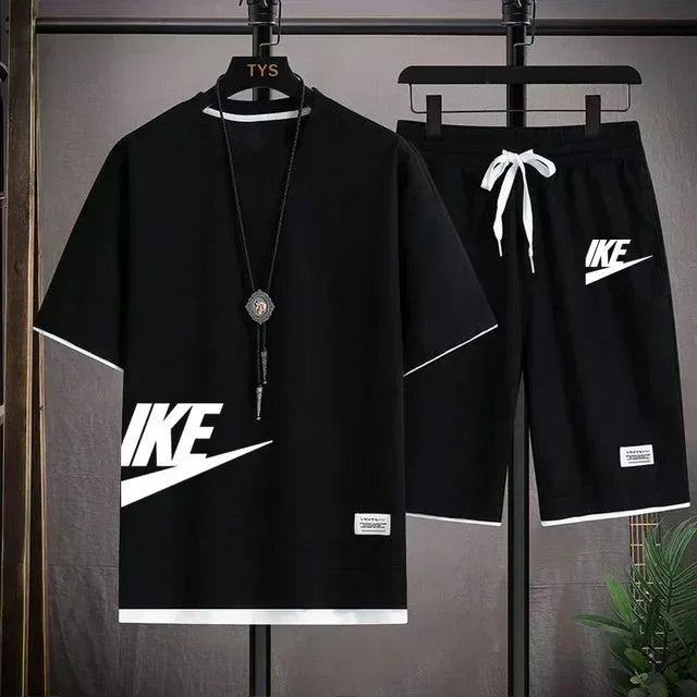 New 2026 summer men's sports jogging set, a stylish outdoor casual men's round-neck short-sleeved T-shirt and shorts set