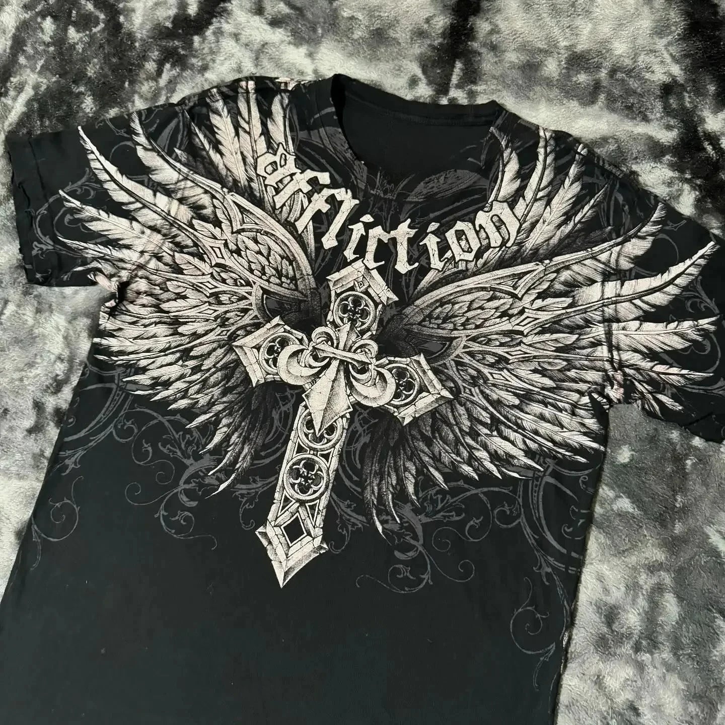 2000s affliction T-shirt Vintage Clothing Punk Hip Hop Graphic Print Oversized T shirt Men Round Neck Cotton Short Sleeve Tops
