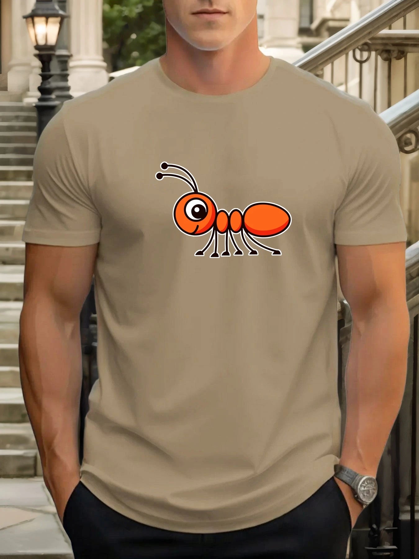 T Shirts For Men Ant 100% Cotton Graphic Printing Summer Round Neck T-Shirt Casual Breathable Street Style Daily Top