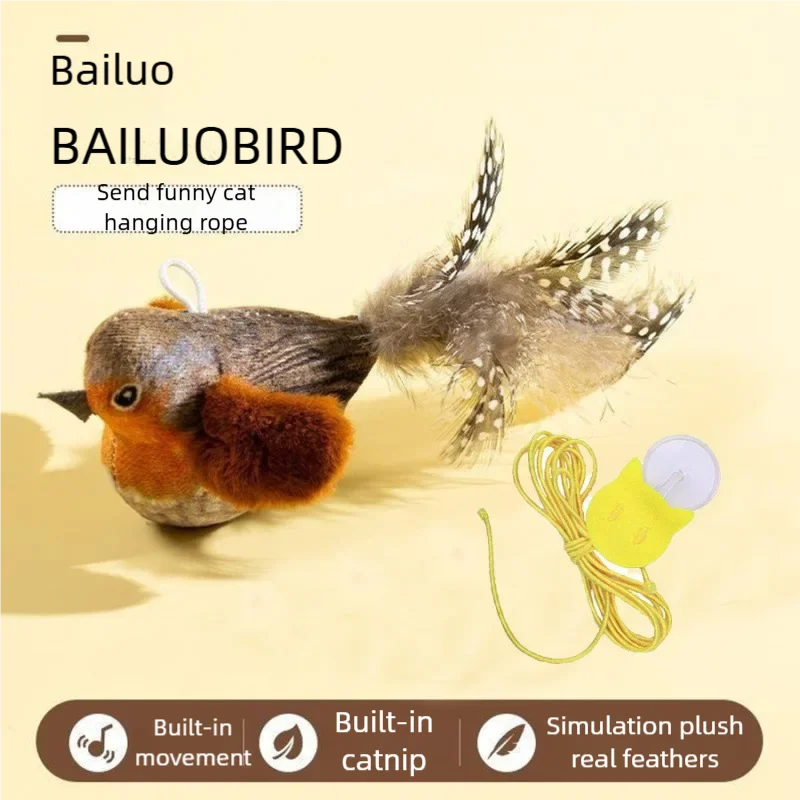 Interactive Cat Bird Toy with Sound Smart Induction Realistic Feathers Catnip Hanging Wall Mount Hunting Gear Indoor Cats Kitten