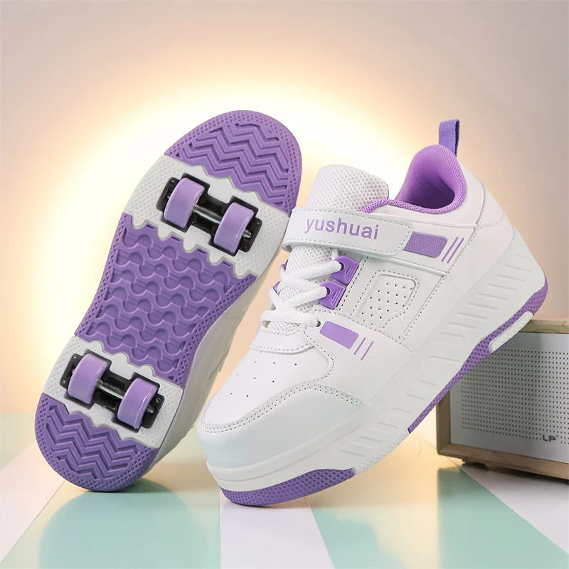 Children's Skateboard Shoes Walking Rolling Dual-Use Comfortable Wear-resistant Outdoor Roller Skate Sneakers Girls Boys 4 Wheel