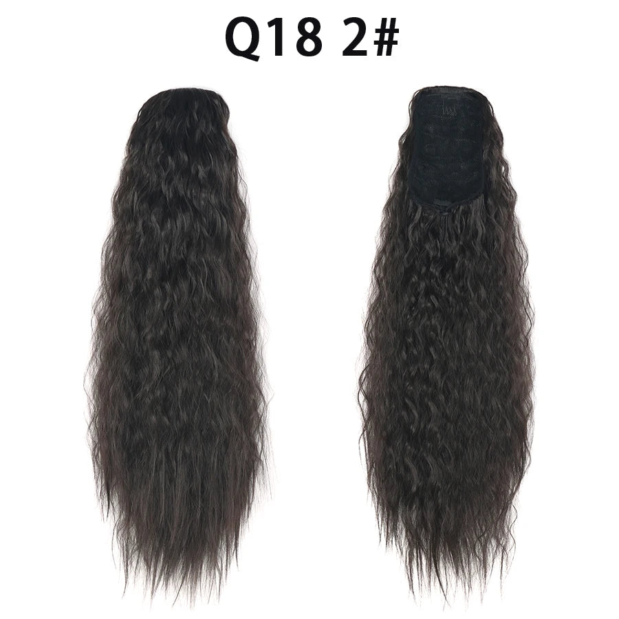22 Inch Drawstring Ponytail Extension Curly Wave Long Ponytail Hair Extension Synthetic Corn Wavy Drawstring Ponytail Extensions