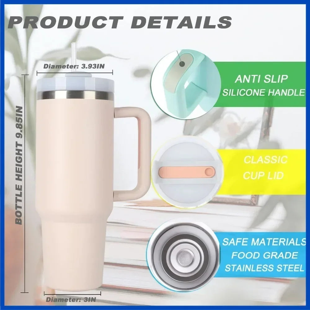 40oz Insulated Tumbler With Handle Straw 2.0 Vacuum Stainless Steel Thermal Mug For Coffee Tea Hot Cold Car Travel Cup Leakproof