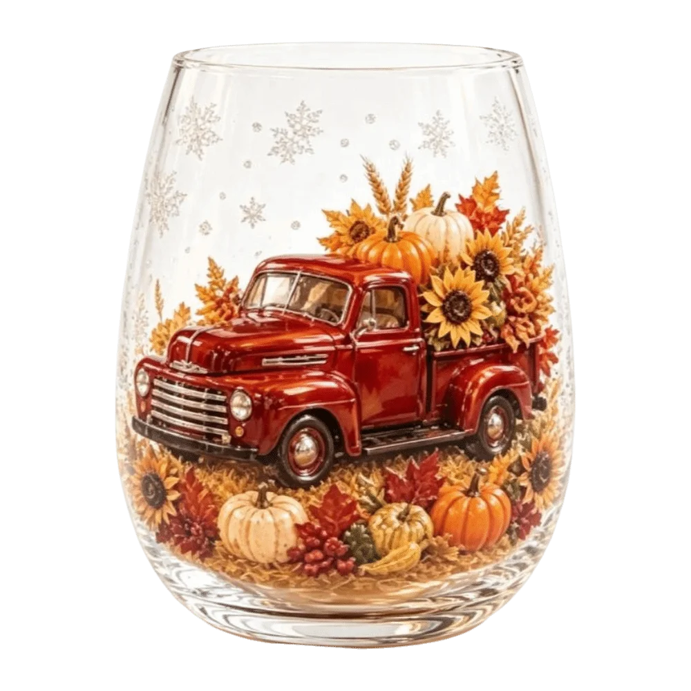 Novelty 2D Print Christmas Wine Glass Elf Snowflake Christmas Art Cup Animal Autumn Leaf Clear Stemless Glass Home Decor