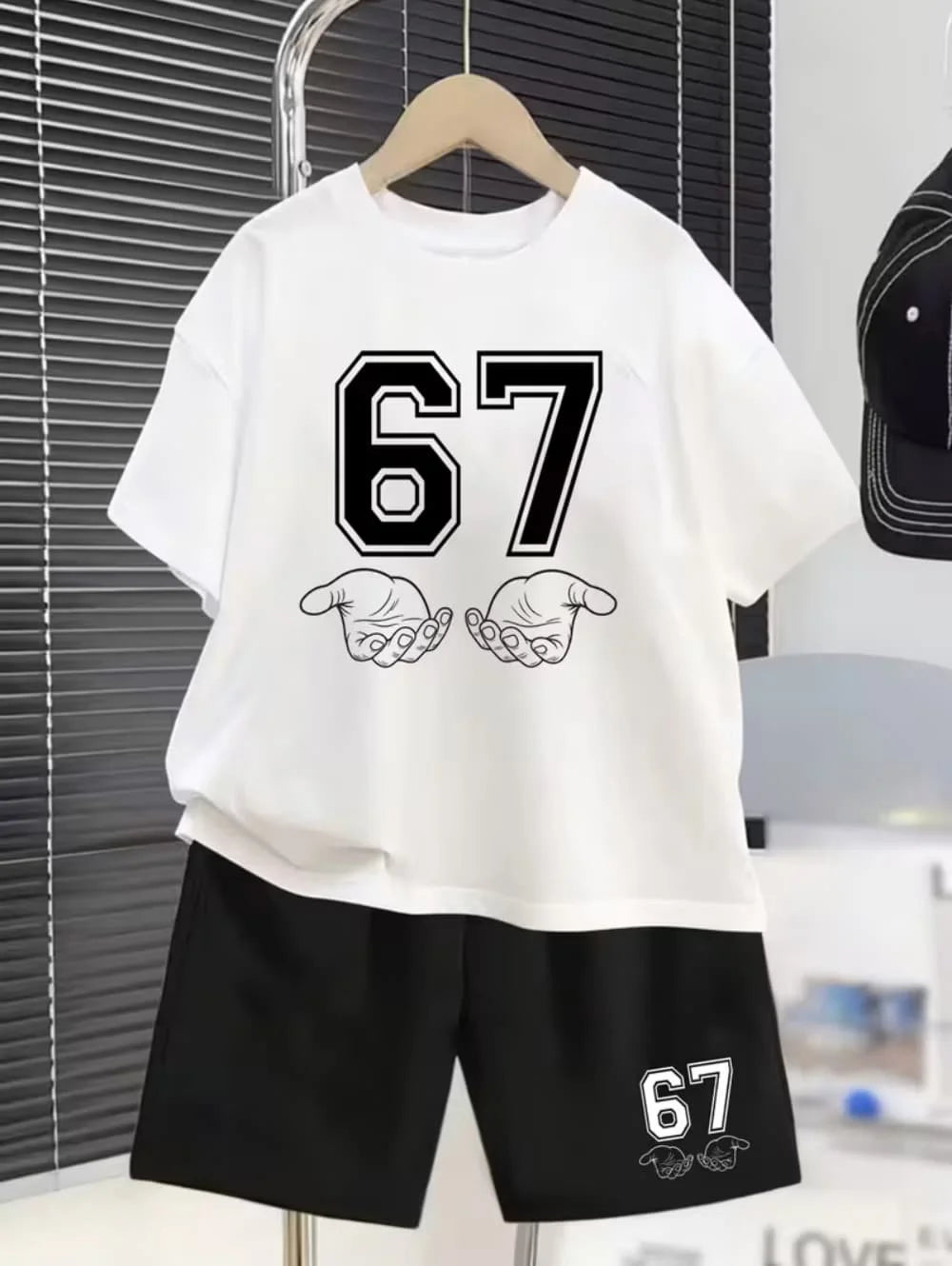 2026 Summer Boys Two-Piece Set Funny 67 Meme Digital Print T-Shirt + Pants Set Casual Street Style Outfit Fashion Kids Clothes