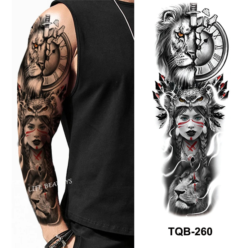 Waterproof Full Arm Temporary Tattoo Sticker Tiger Lion Wolf Eye For Man Women Body Art Sleeve Flash Fake Shoulder Tatoo
