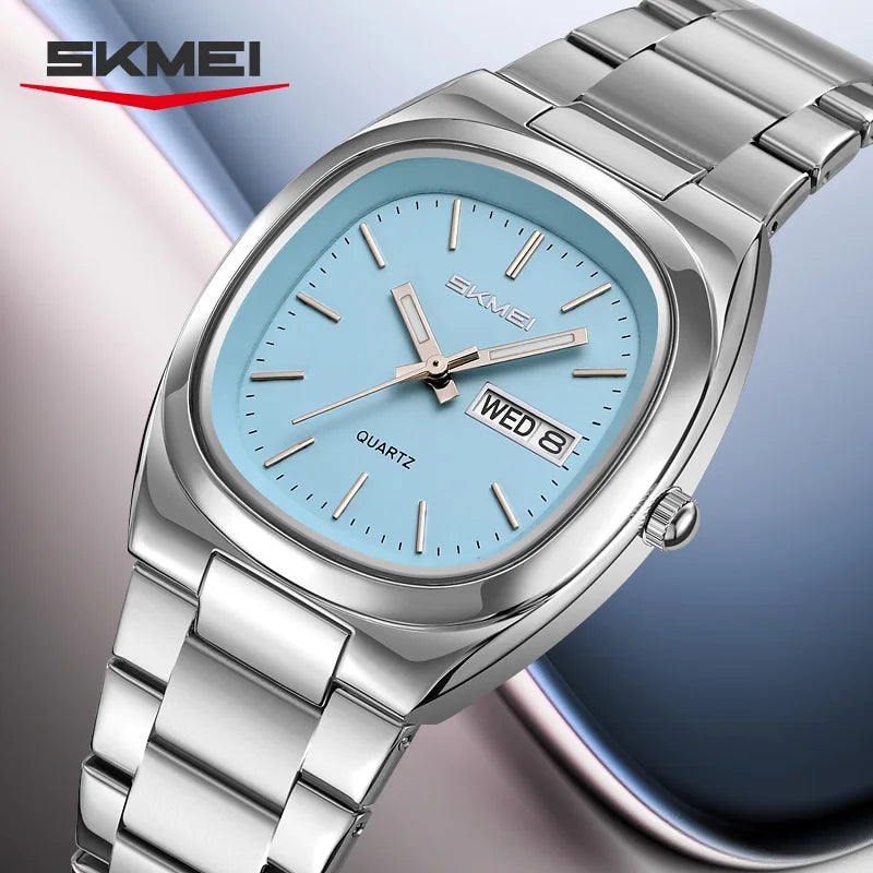 SKMEI 2420 Fashion Couple Quartz Watch Elegant Calendar Stainless Steel Strap Watches Casual Men Women Wristwatch reloj mujer