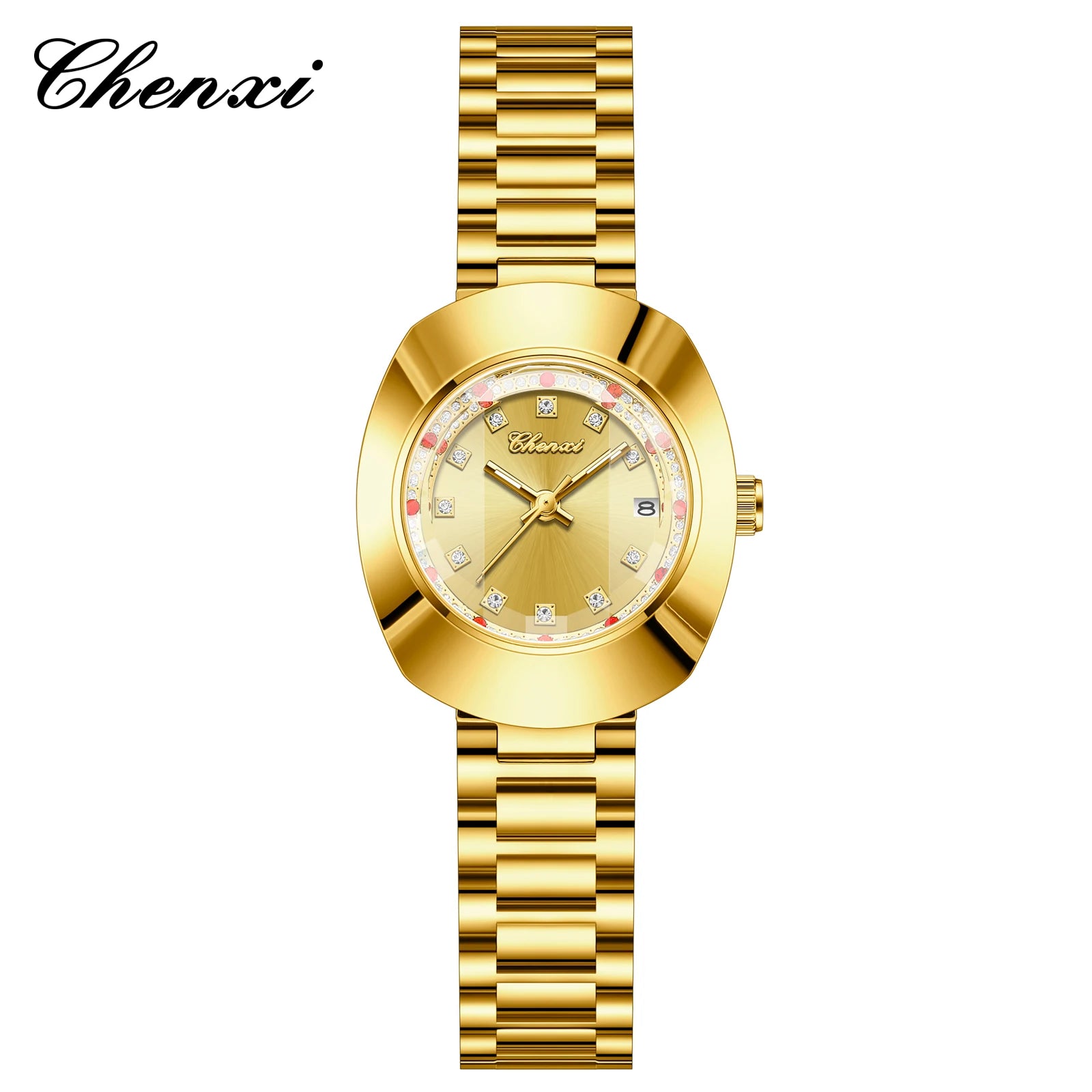 CHENXI Luxury Couple Watch Stainless Steel Band Luminous Business Men Women Quartz Wristwatches Great Valentine Gift for Lover