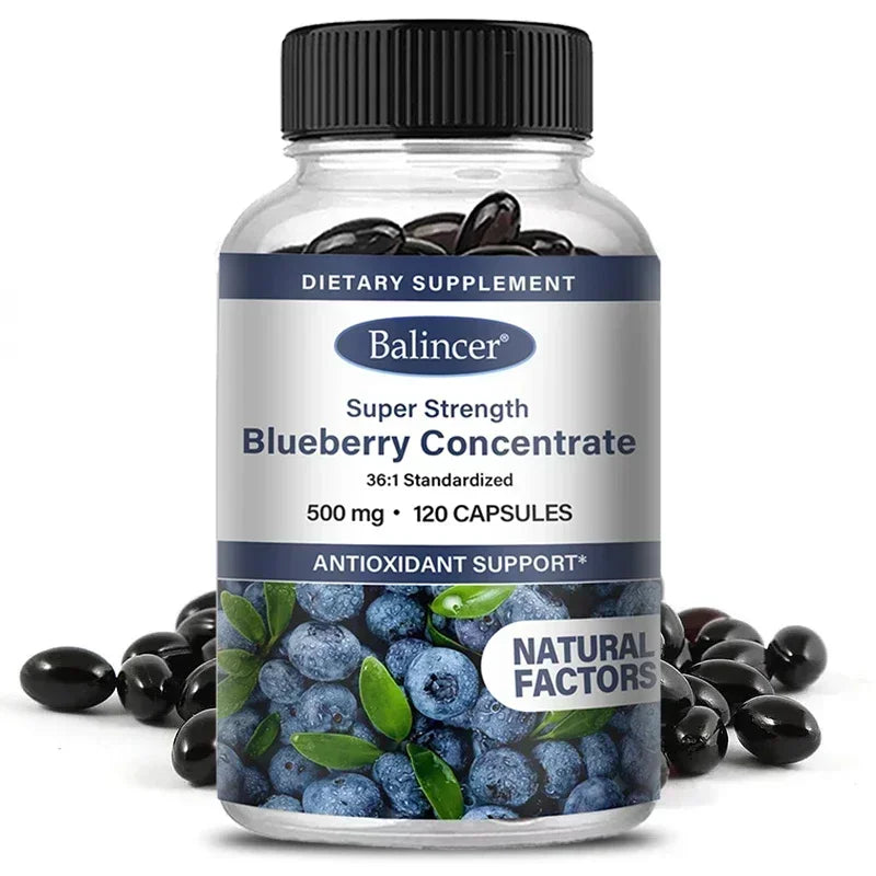 Super Strength Blueberry Concentrate 500 Mg Capsules 120 Softgels Eye Health Vitamins Antioxidant Healthy Vision Supplement